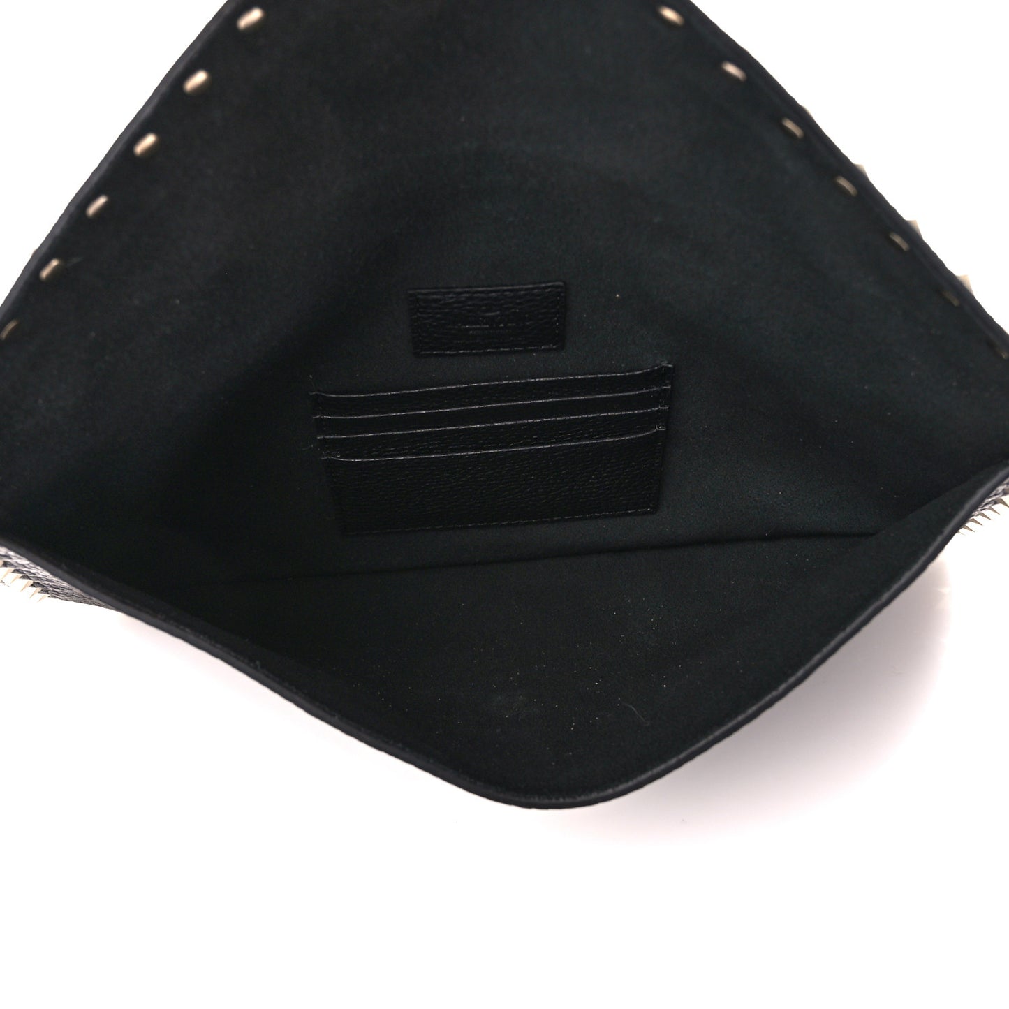 Pebbled Calfskin Large Rockstud Envelope Clutch Black