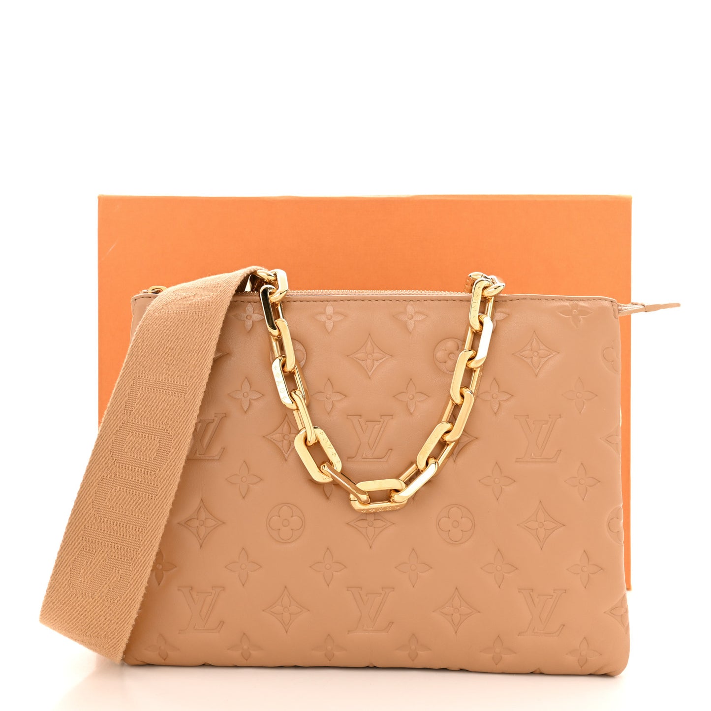 Lambskin Embossed Monogram Coussin PM Camel