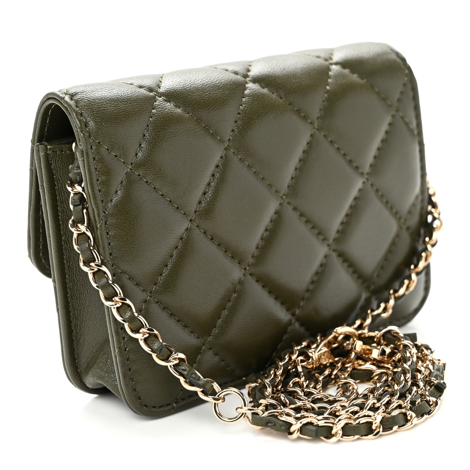 Chanel Lambskin Quilted Clutch With Chain Green 3 of 11
