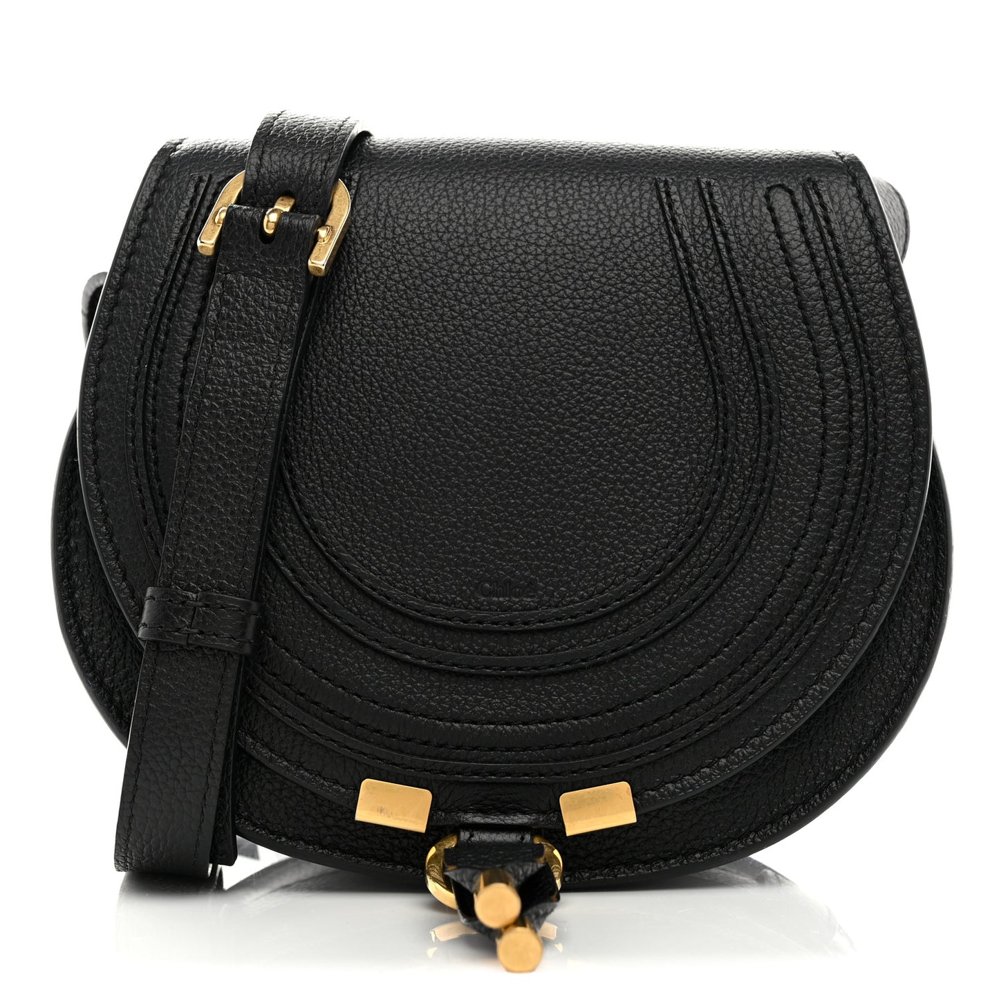 Grained Calfskin Small Marcie Saddle Bag Black