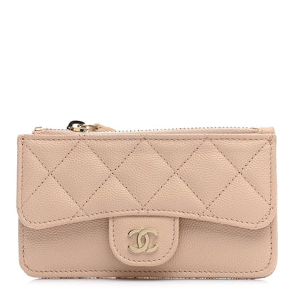 Chanel Caviar Quilted Flap Zip Card Holder Beige 1 of 8