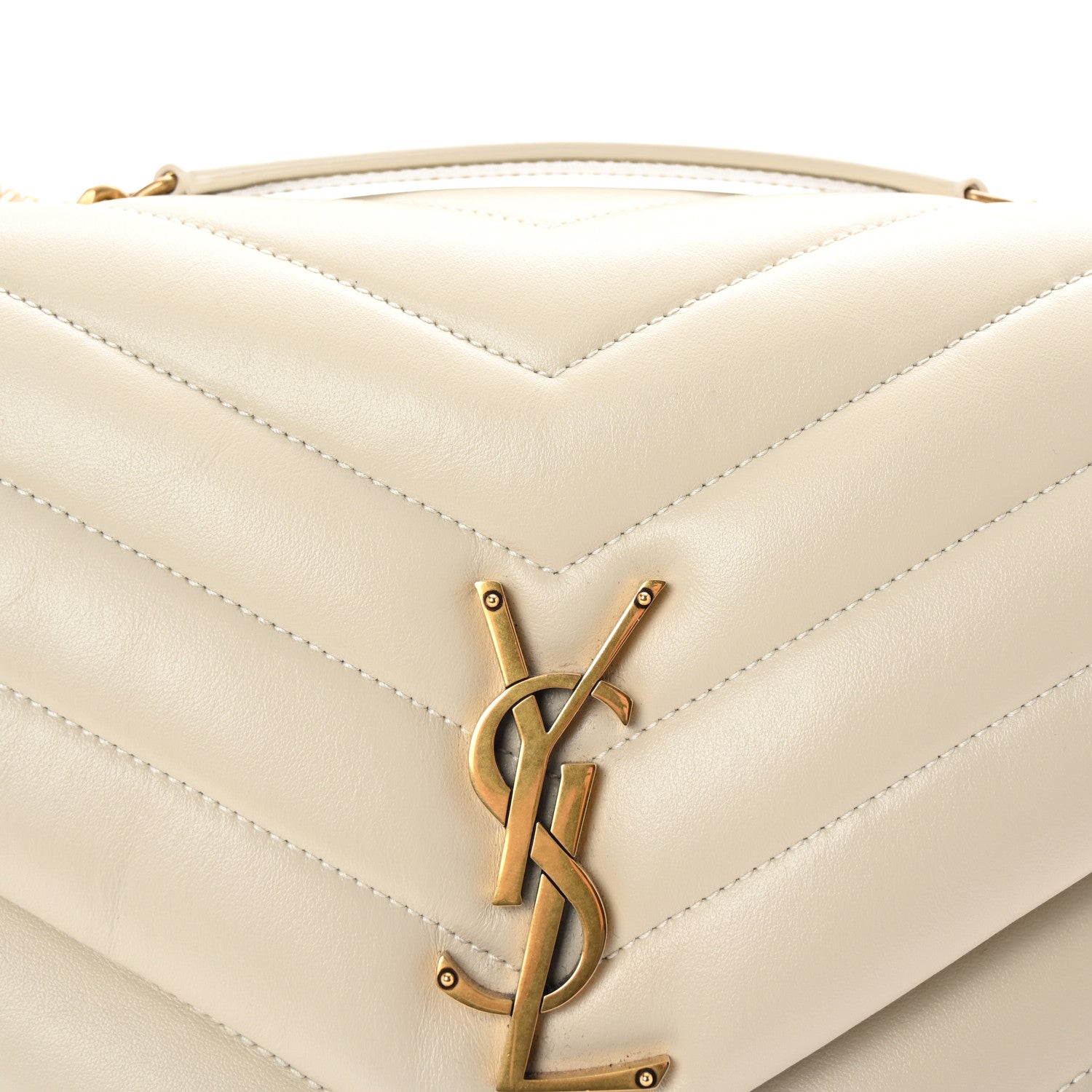 Saint Laurent Calfskin Y Quilted Monogram Medium Loulou Chain Satchel Crema Soft 7 of 9