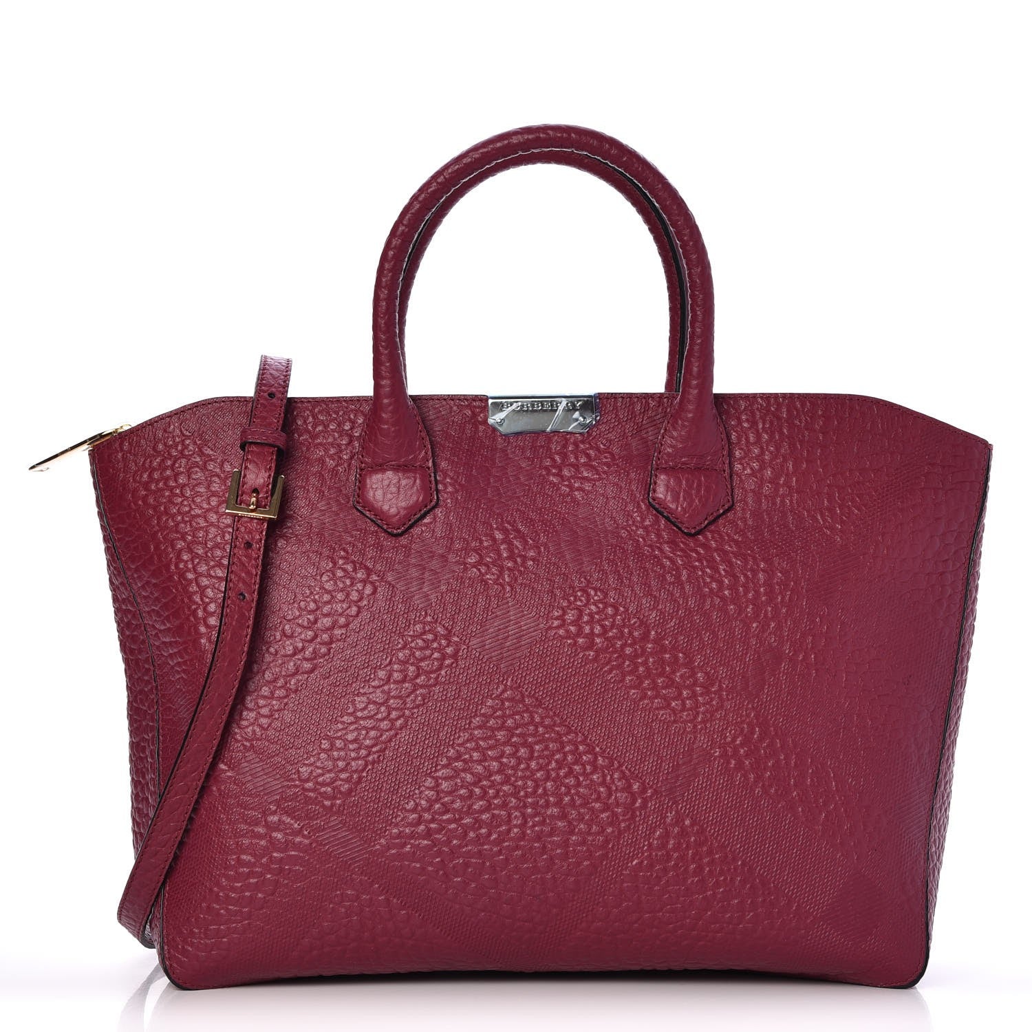 Burberry Heritage Grain Check Embossed Medium Dewsbury Tote Dark Plum 1 of 8
