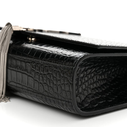 Saint Laurent Calfskin Crocodile Embossed Medium Classic Monogram Kate Tassel Satchel Black 10 of 10