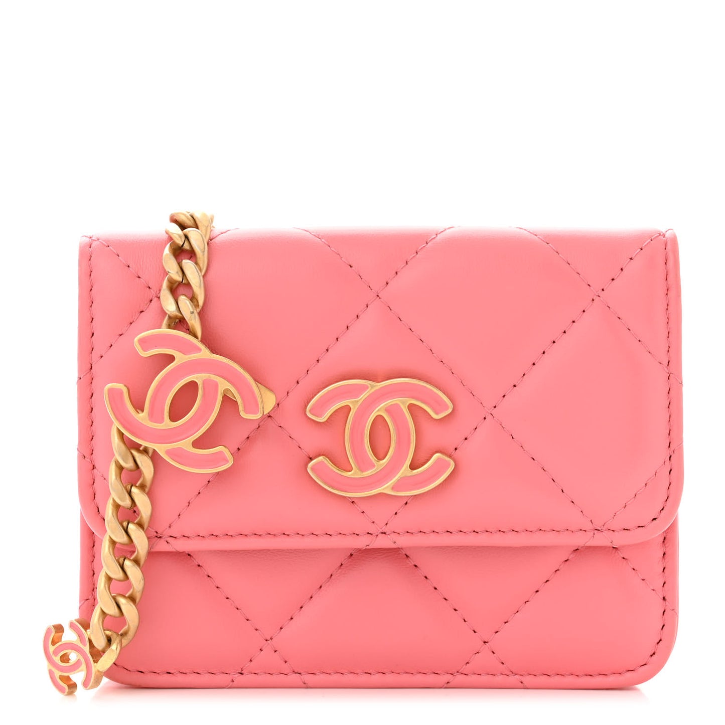 Lambskin Enamel Quilted Pending Clutch With Chain Pink