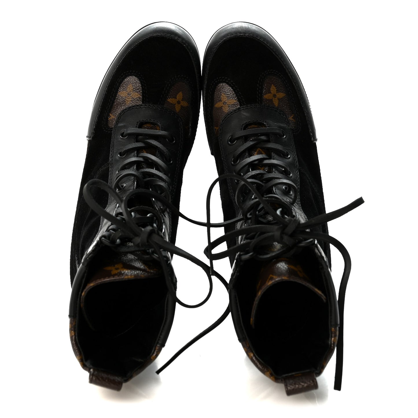 Suede Calfskin Monogram Laureate Platform Desert Boots 36.5 Black