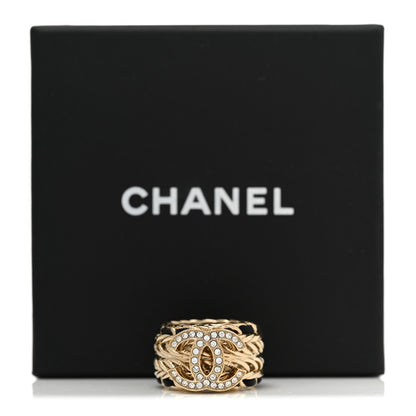 Chanel Metal Crystal Lambskin CC Ring 49 5 Gold Black 5 of 5