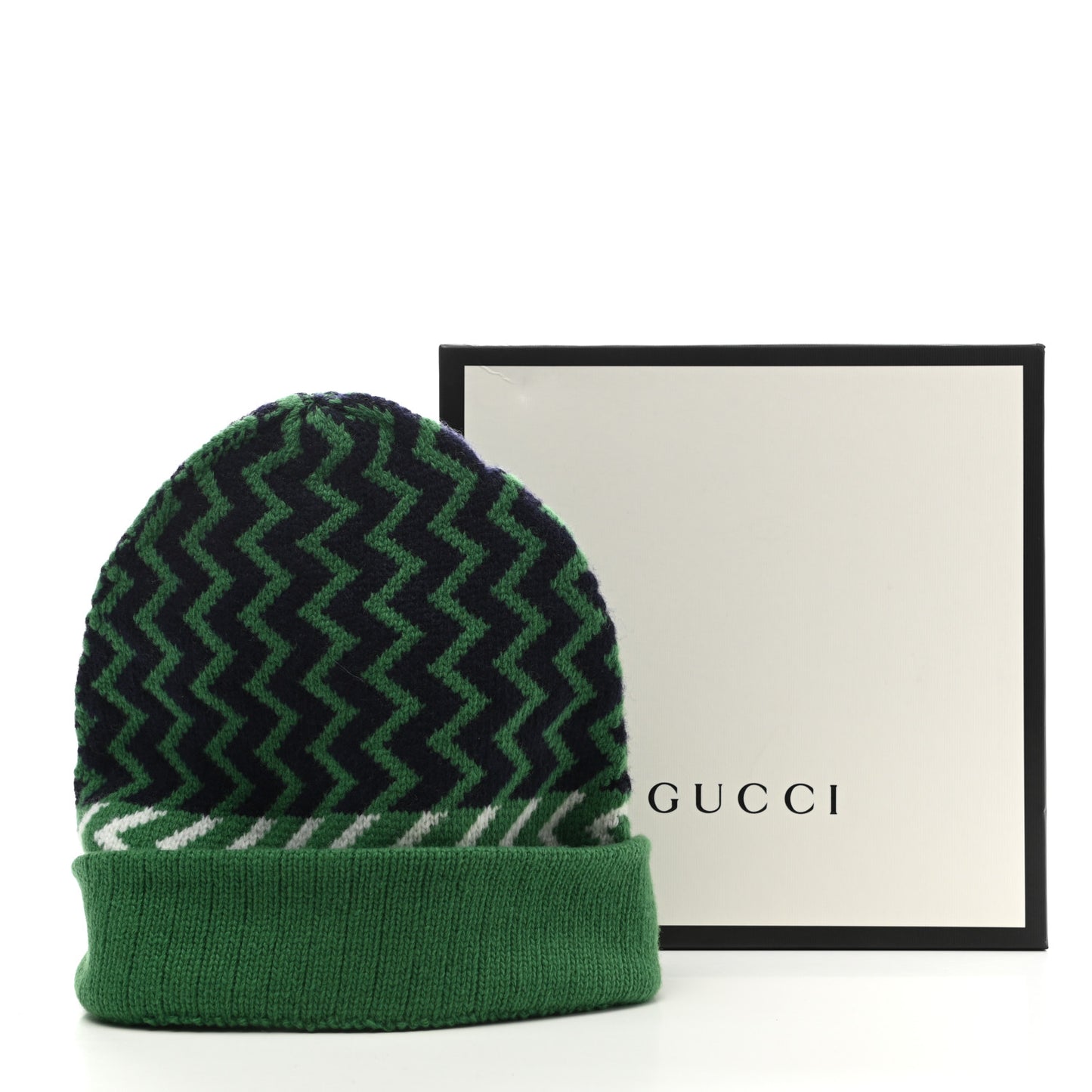 Wool Tricot Zaggede Beanie Hat M Grass Green Blue