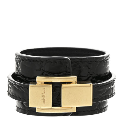 Saint Laurent Calfskin Crocodile Embossed Bracelet S Black 1 of 5