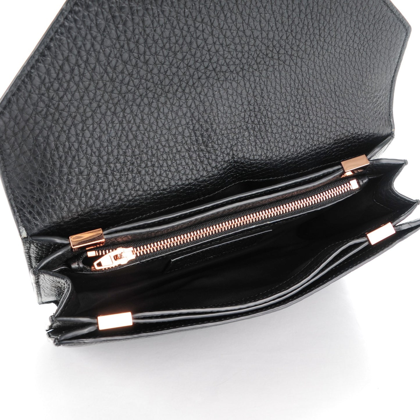 Soft Pebbled Calfskin Prisma Skeletal Clutch Black Rose Gold Hardware