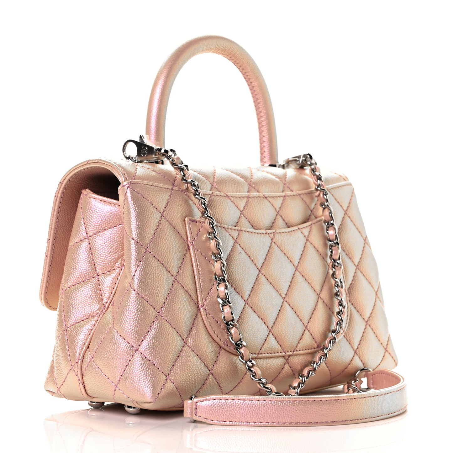 Iridescent Caviar Quilted Mini Coco Handle Flap Pink