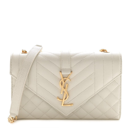 Saint Laurent Grain De Poudre Textured Mixed Matelasse Triquilt Small Monogram Satchel Crema Soft 1 of 11