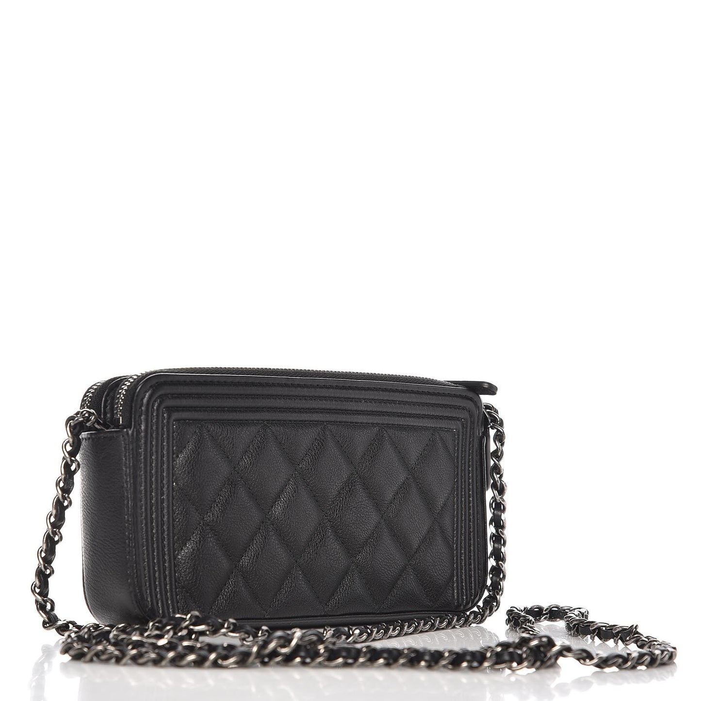 Calfskin Quilted Small Boy Clutch With Chain Black