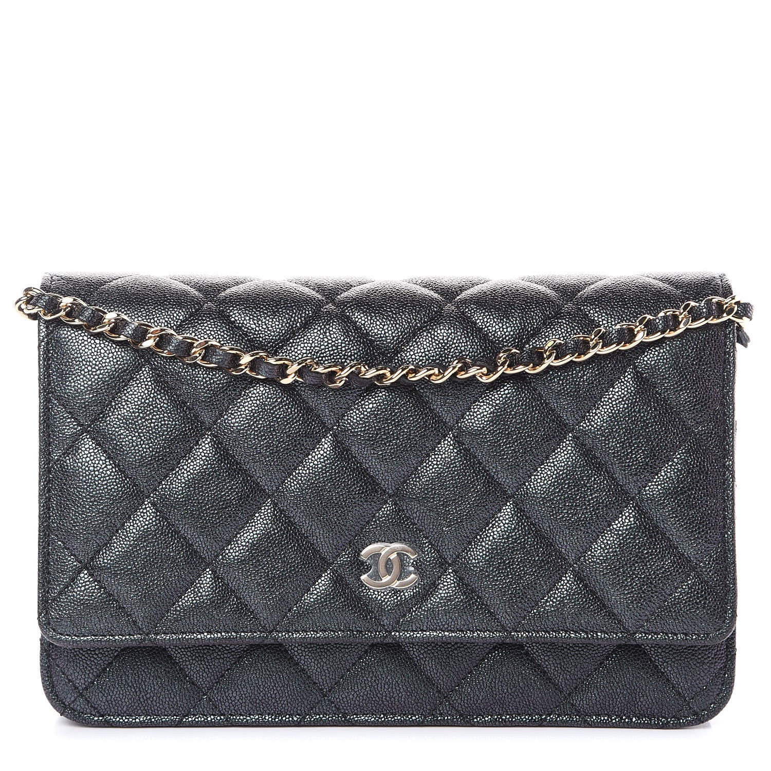 Chanel Iridescent Caviar Quilted Wallet On Chain WOC Black 1 of 11