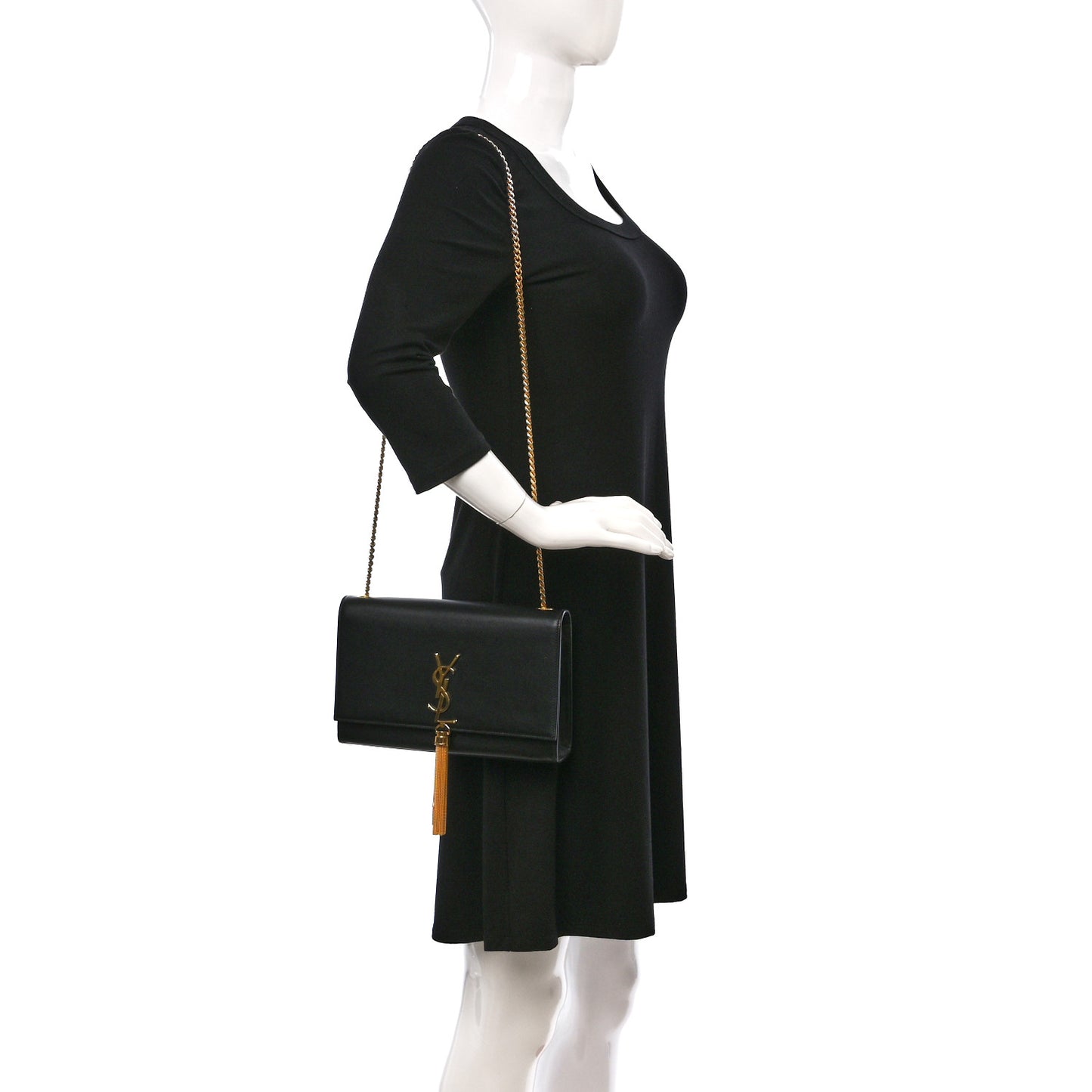 Smooth Calfskin Medium Classic Monogram Kate Tassel Satchel Black