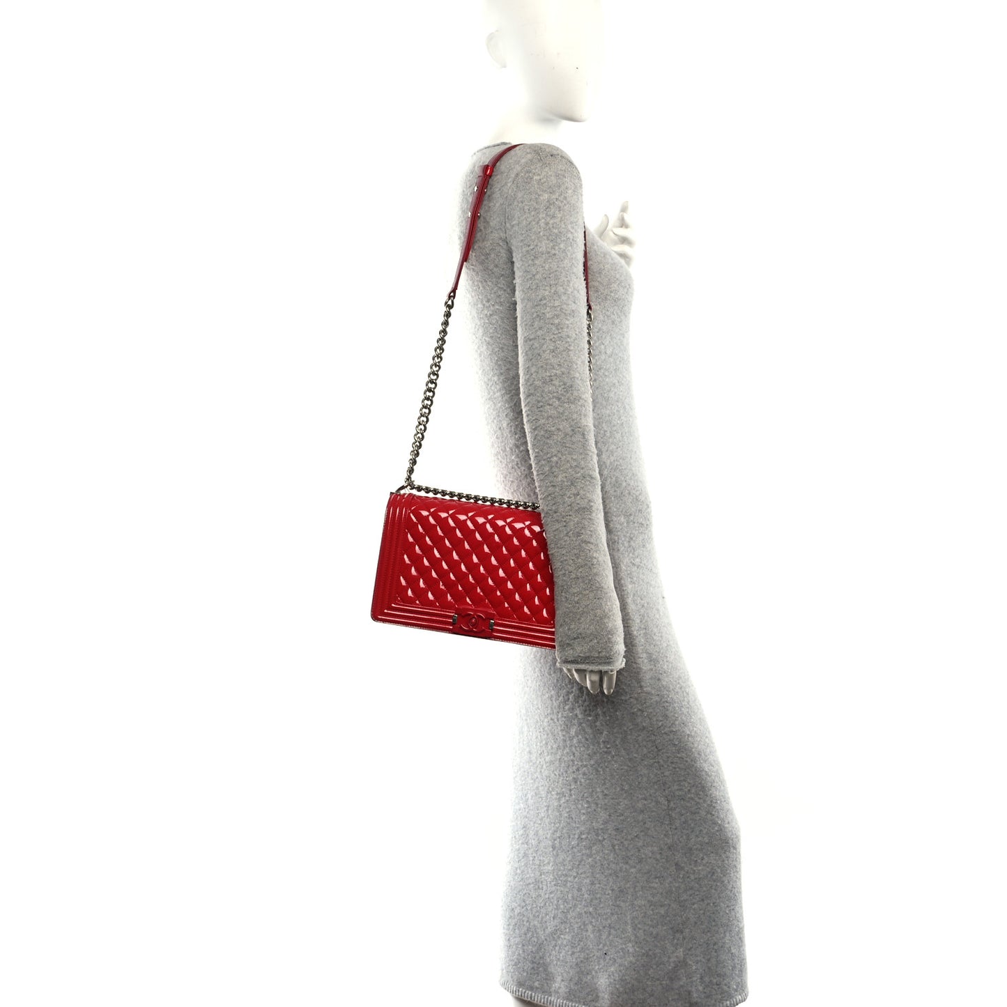 Patent Calfskin New Medium Plexiglass Boy Flap Red