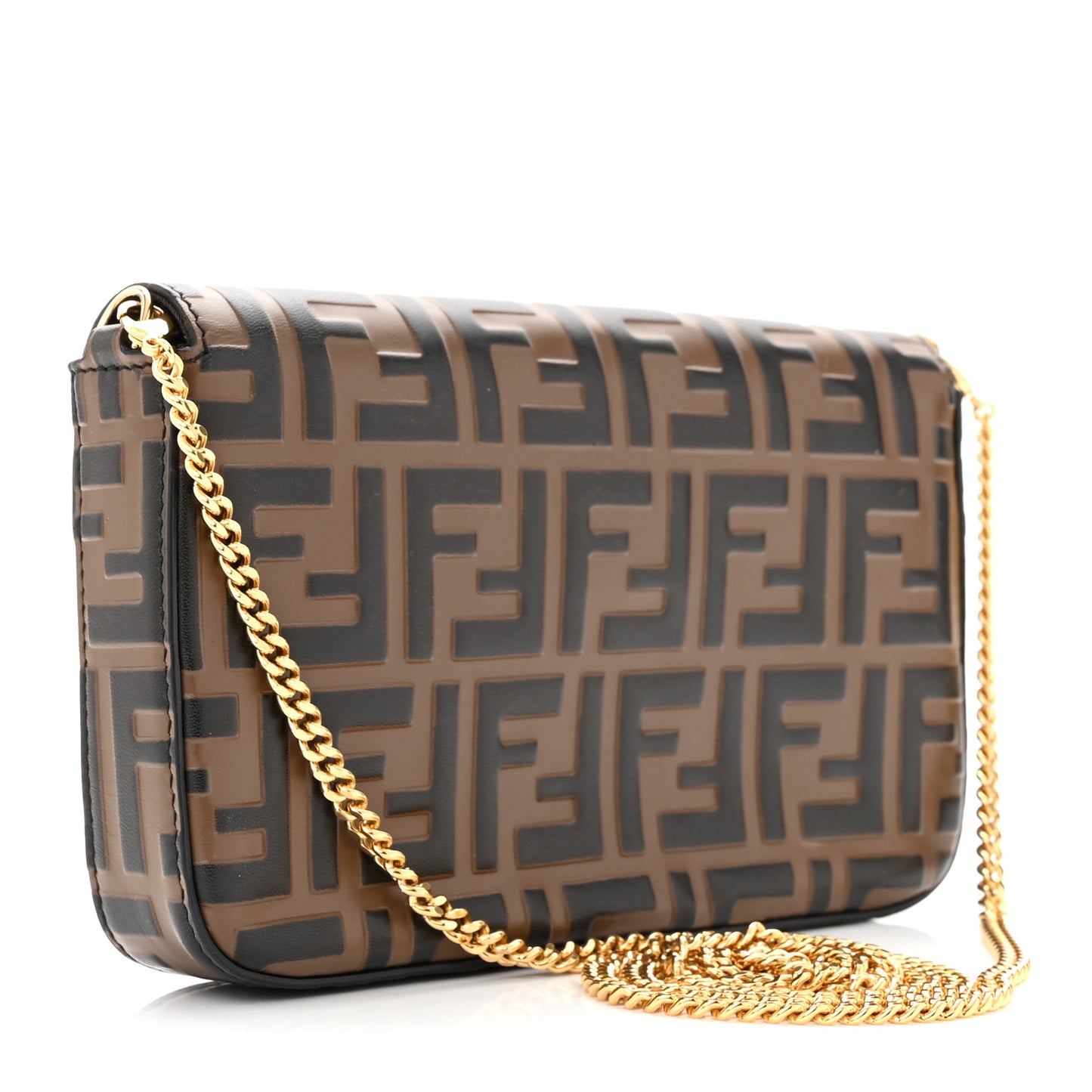 Vitello Soft F is Fendi Bi-Color FF 1974 Embossed Envelope Wallet On Chain with Pouches Maya Black
