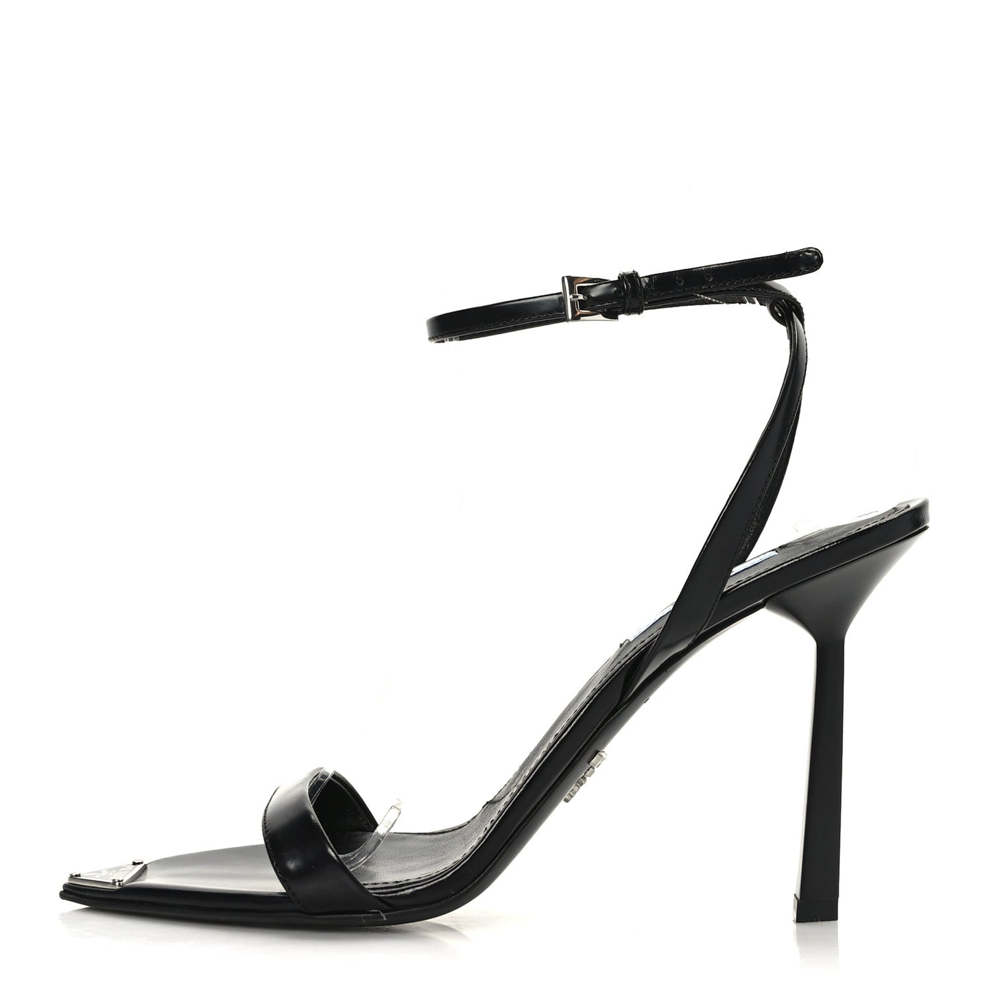 Calfskin Metal Triangle Logo High Heels Sandals 38.5 Black