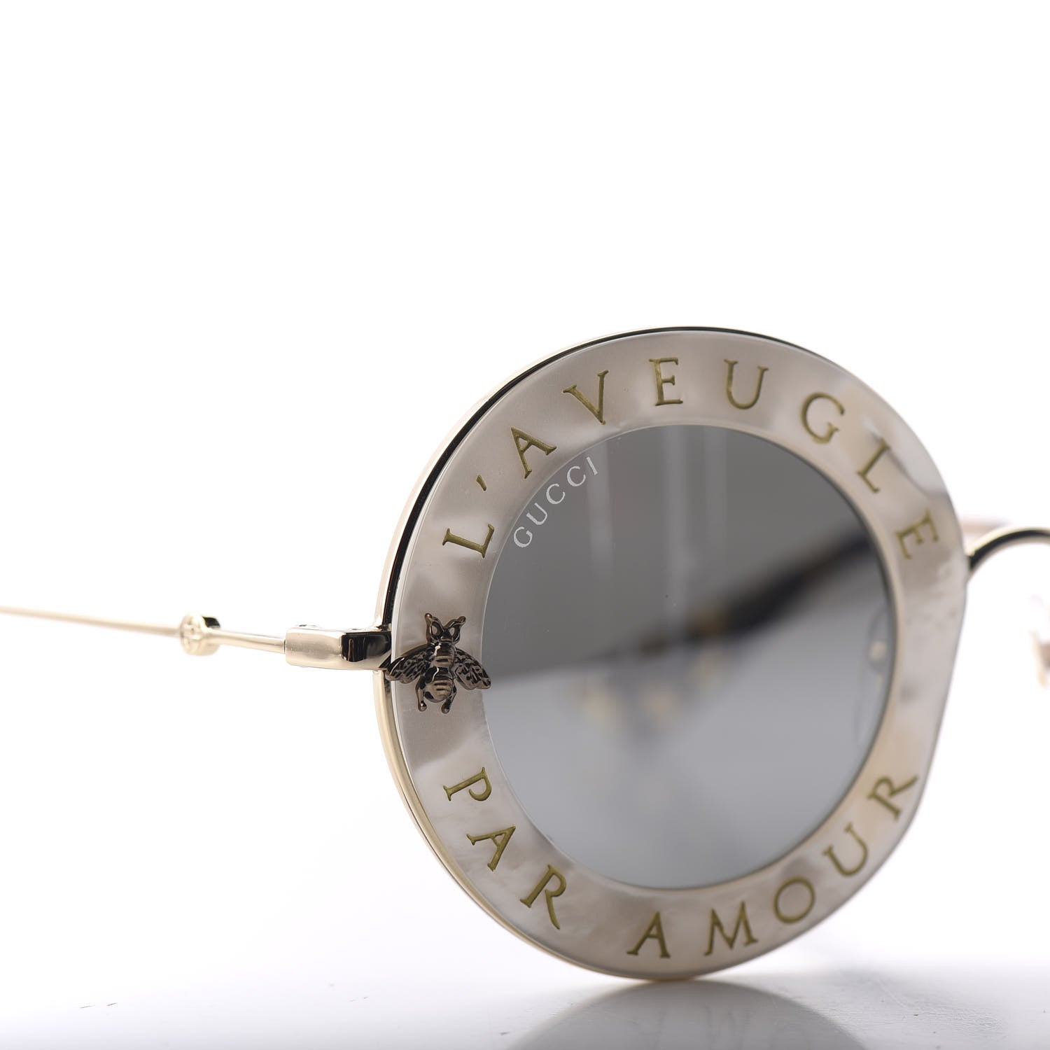Gucci Metal L'Aveugle Par Amour Round Frame Sunglasses GG0113S White 6 of 10
