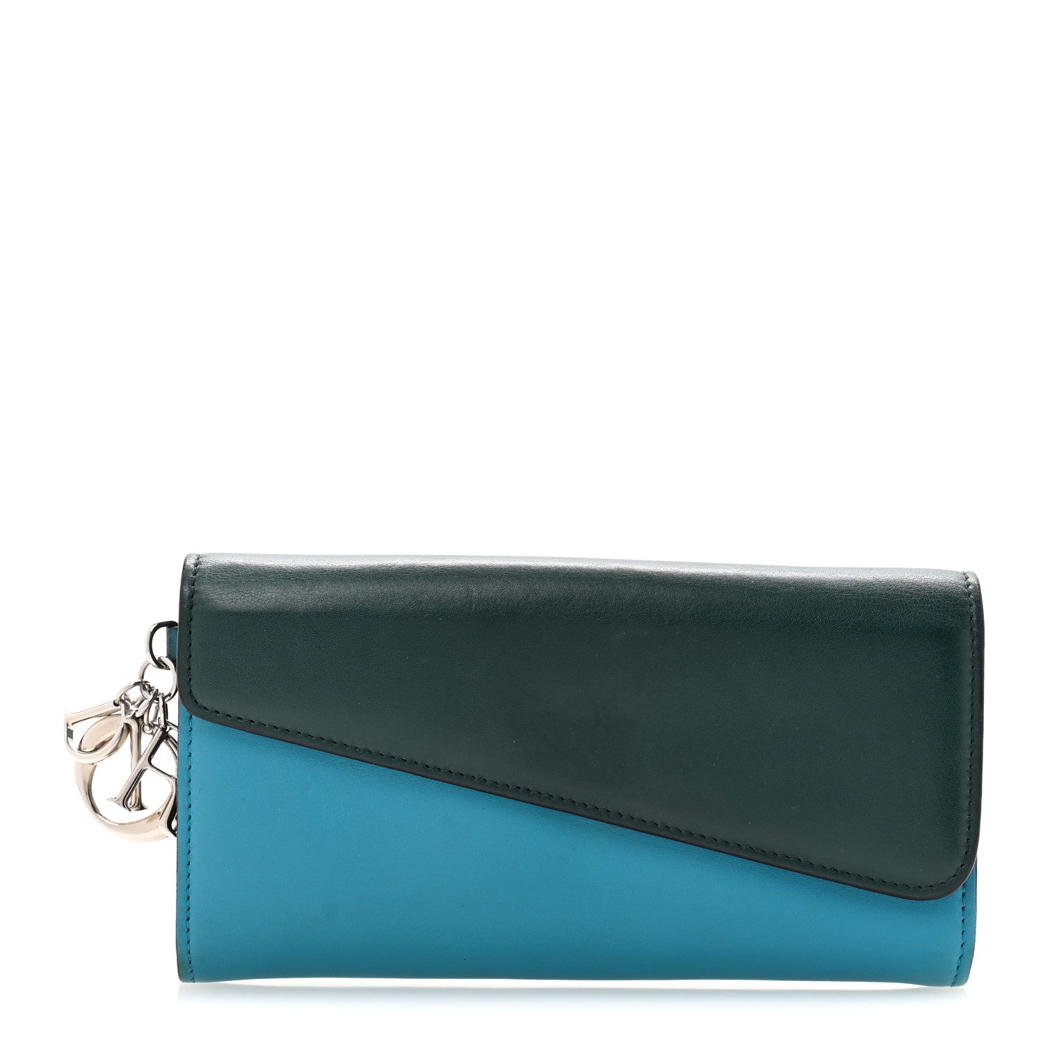 Christian Dior Smooth Calfskin Bicolor Diorissimo Long Wallet Turquoise Dark Green 1 of 11