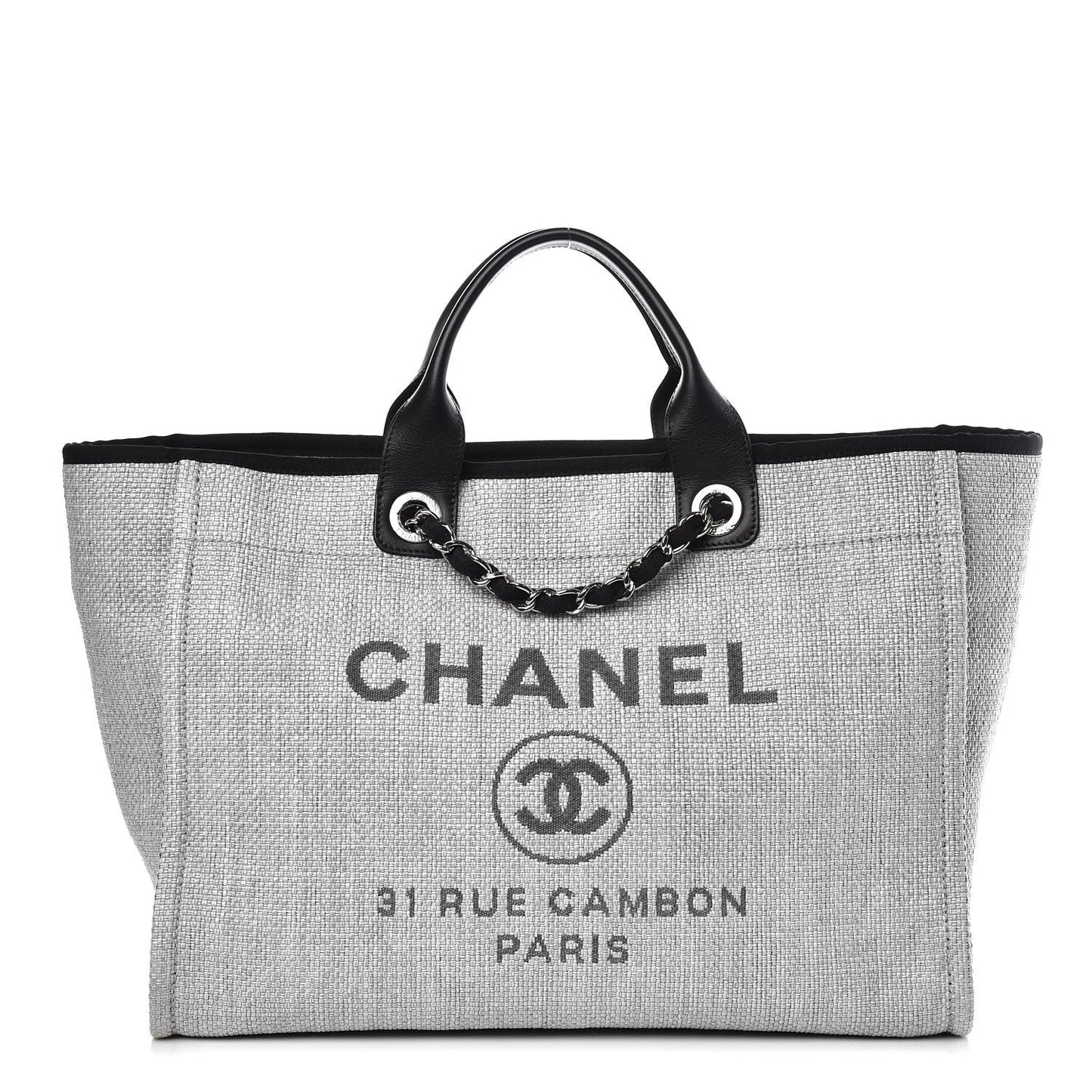 Woven Straw Raffia Large Deauville Tote Grey