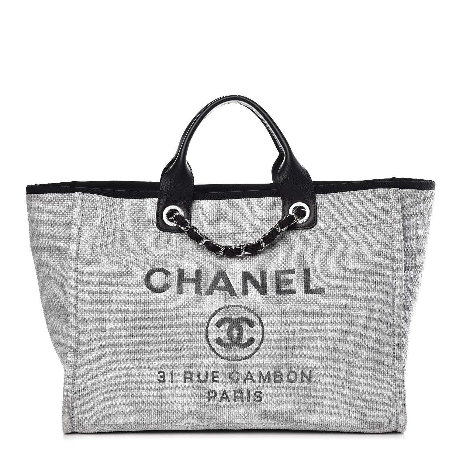 Chanel Woven Straw Raffia Large Deauville Tote Grey 1 of 7