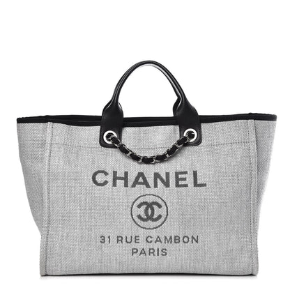 Chanel Woven Straw Raffia Large Deauville Tote Grey 1 of 7