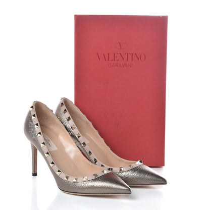 Valentino Garavani Metallic Pebbled Calfskin Rockstud 85mm Pumps 39 Sasso Poudre 8 of 8