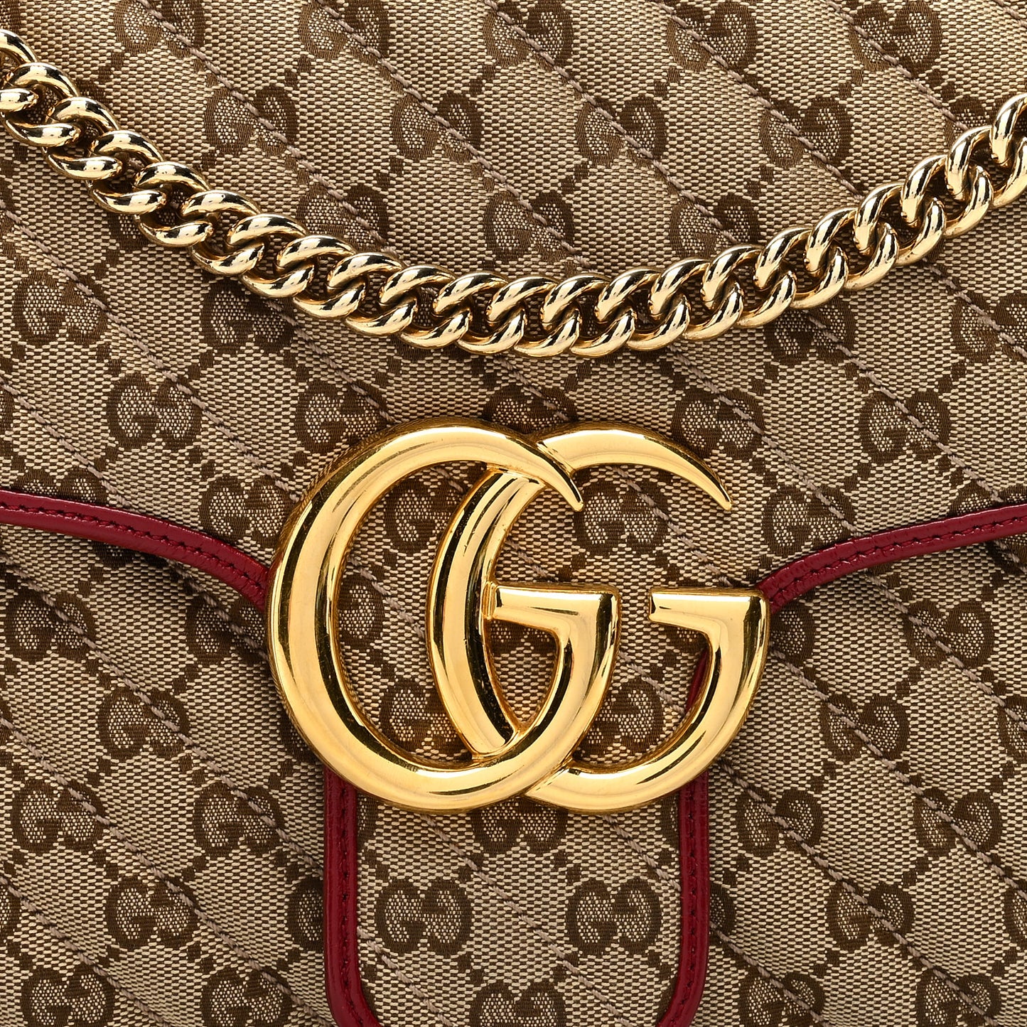 Monogram Azalea Calfskin Matelasse Diagonal Medium GG Marmont Shoulder Bag Beige Ebony New Cherry Red
