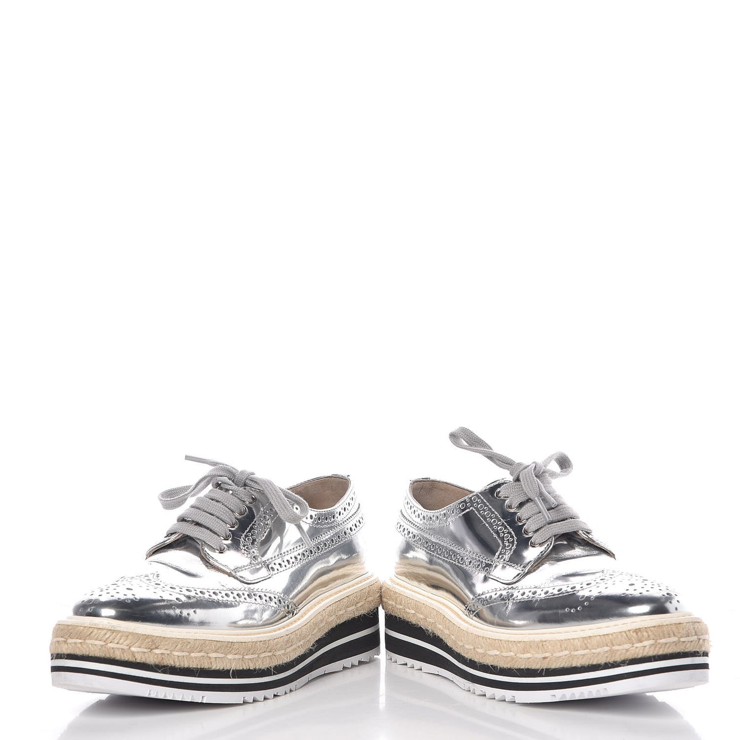 Metallic Calfskin Platform Oxfords 36.5 Argento