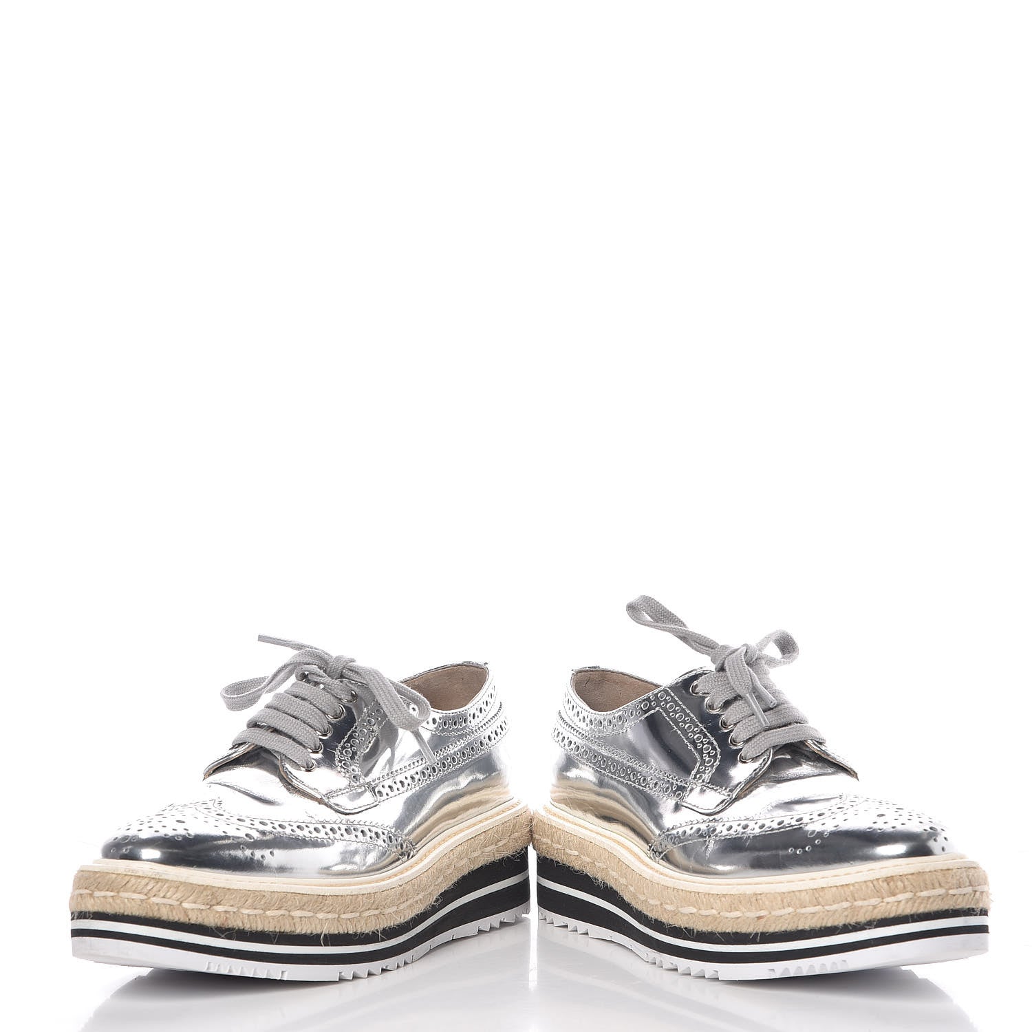 Prada Metallic Calfskin Platform Oxfords 36.5 Argento 6 of 11