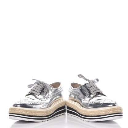 Prada Metallic Calfskin Platform Oxfords 36.5 Argento 6 of 11