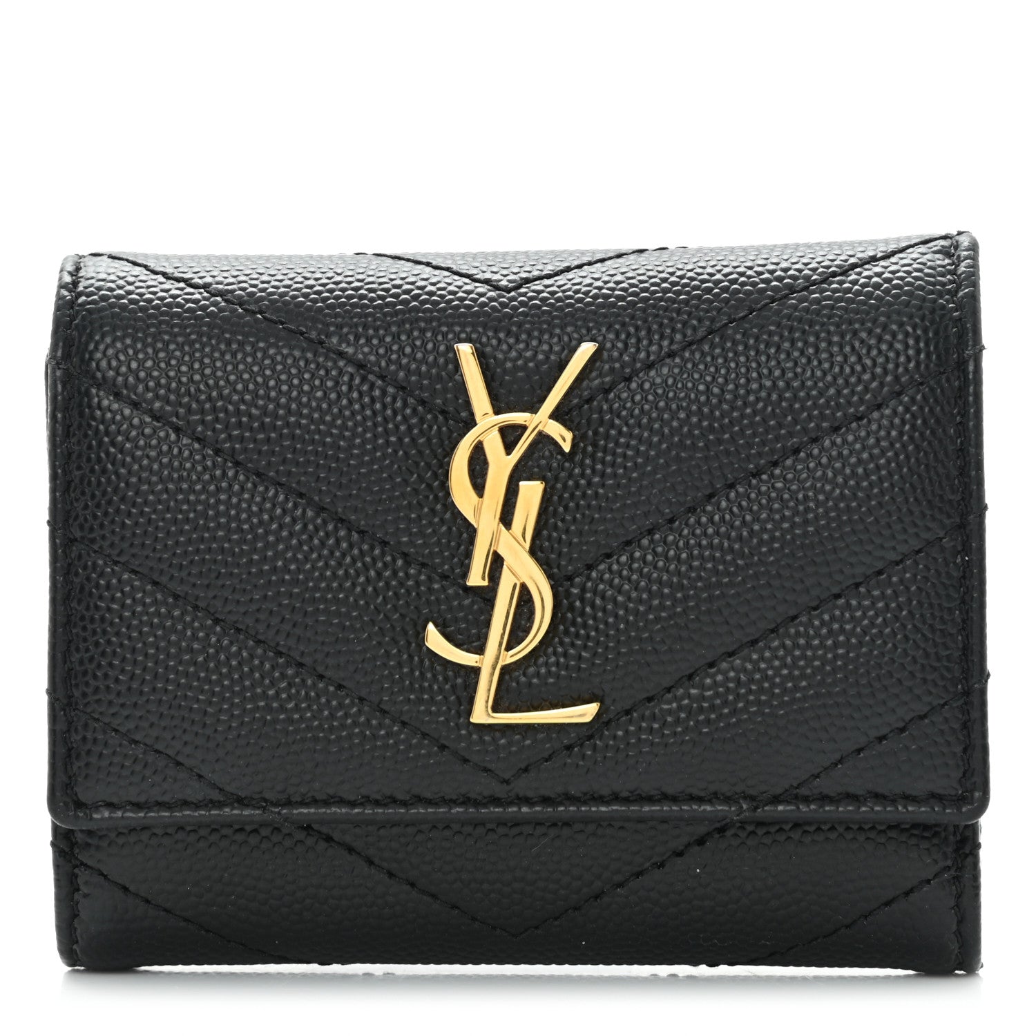 Saint Laurent Grain De Poudre Matelasse Cassandre Monogram Slim Key Case Black 1 of 9