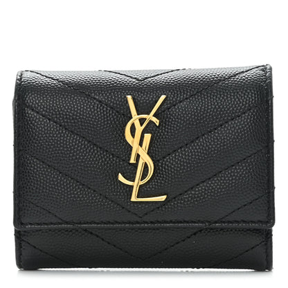 Saint Laurent Grain De Poudre Matelasse Cassandre Monogram Slim Key Case Black 1 of 9