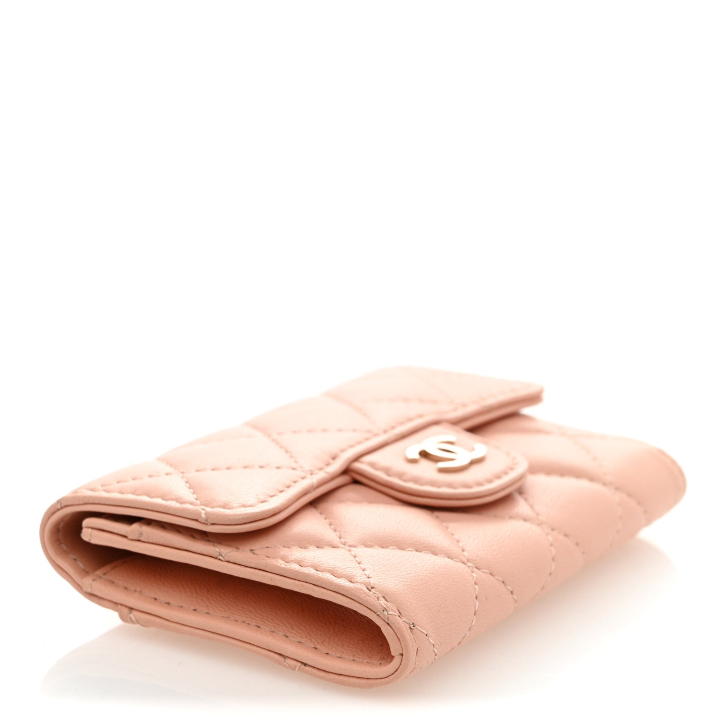 Lambskin Quilted Flap Card Holder Wallet Pink