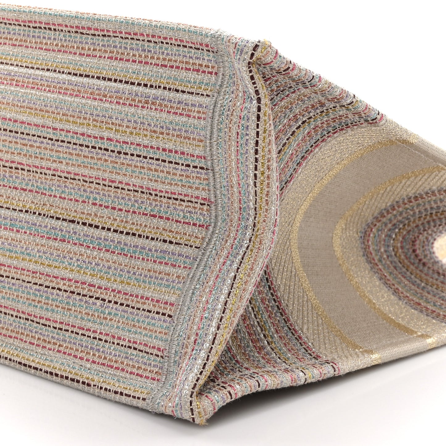 CHRISTIAN DIOR Canvas Embroidered Medium Stripes Book Tote Beige Multicolor