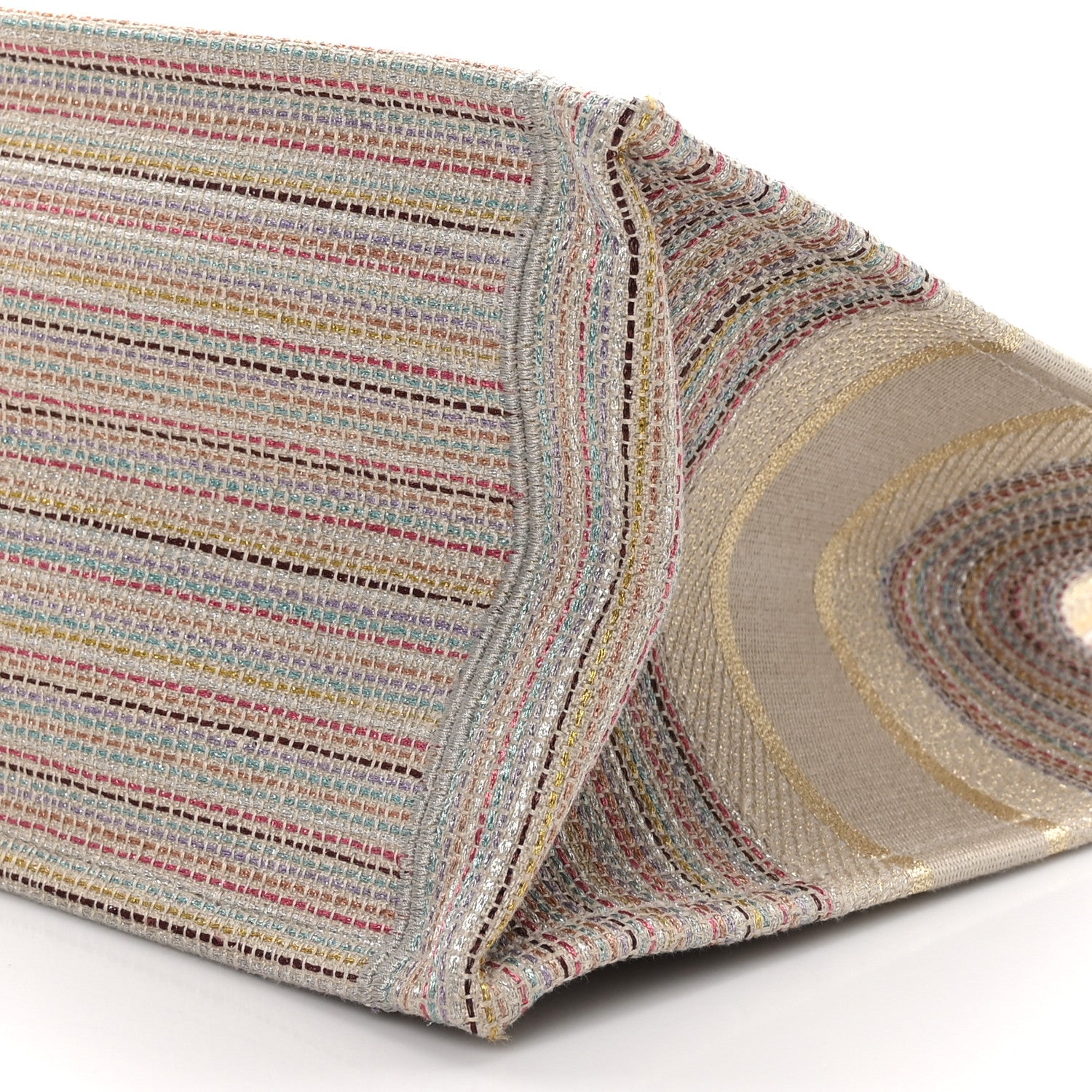 Christian Dior CHRISTIAN DIOR Canvas Embroidered Medium Stripes Book Tote Beige Multicolor 10 of 10