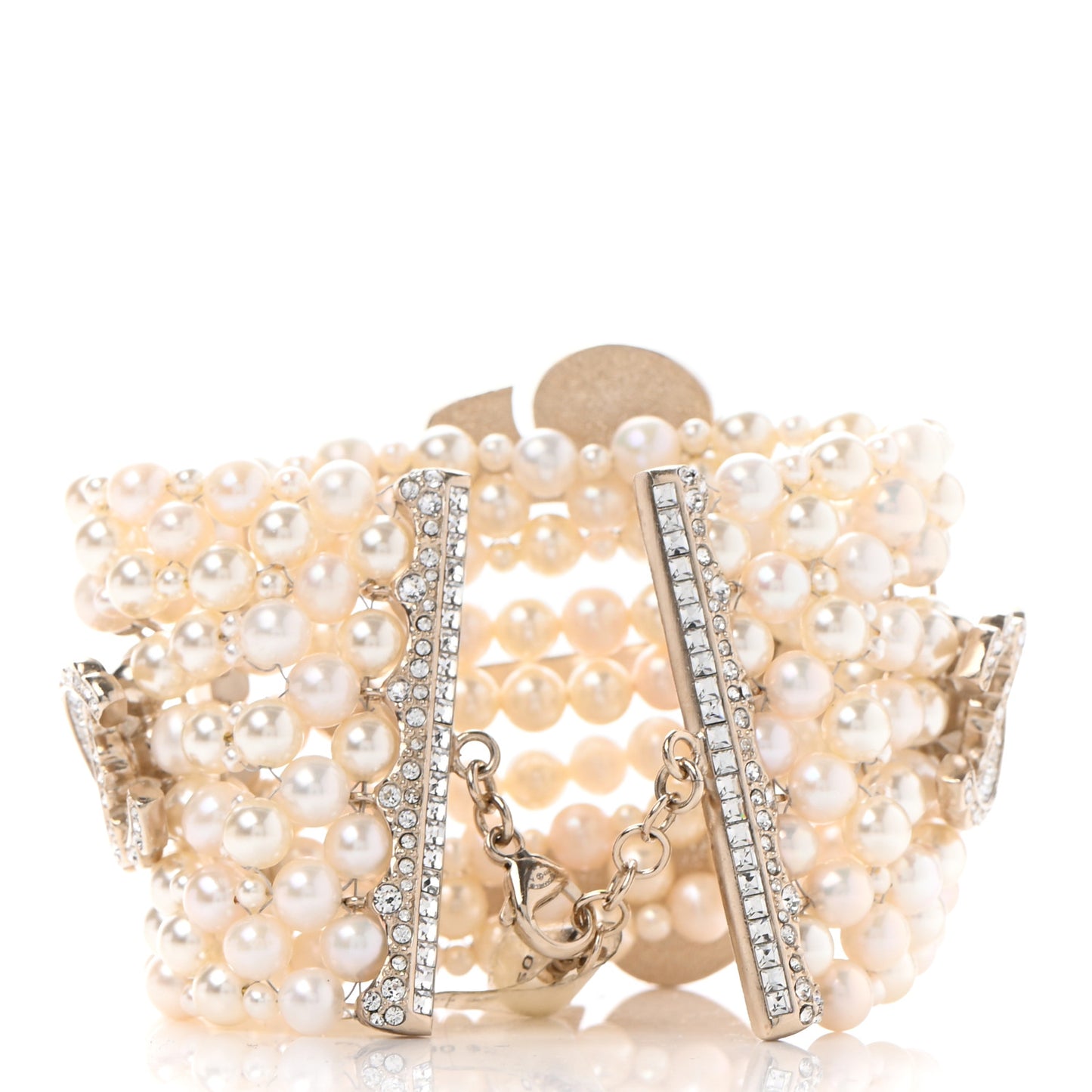 Pearl Crystal CC Multi Strand Bracelet Gold