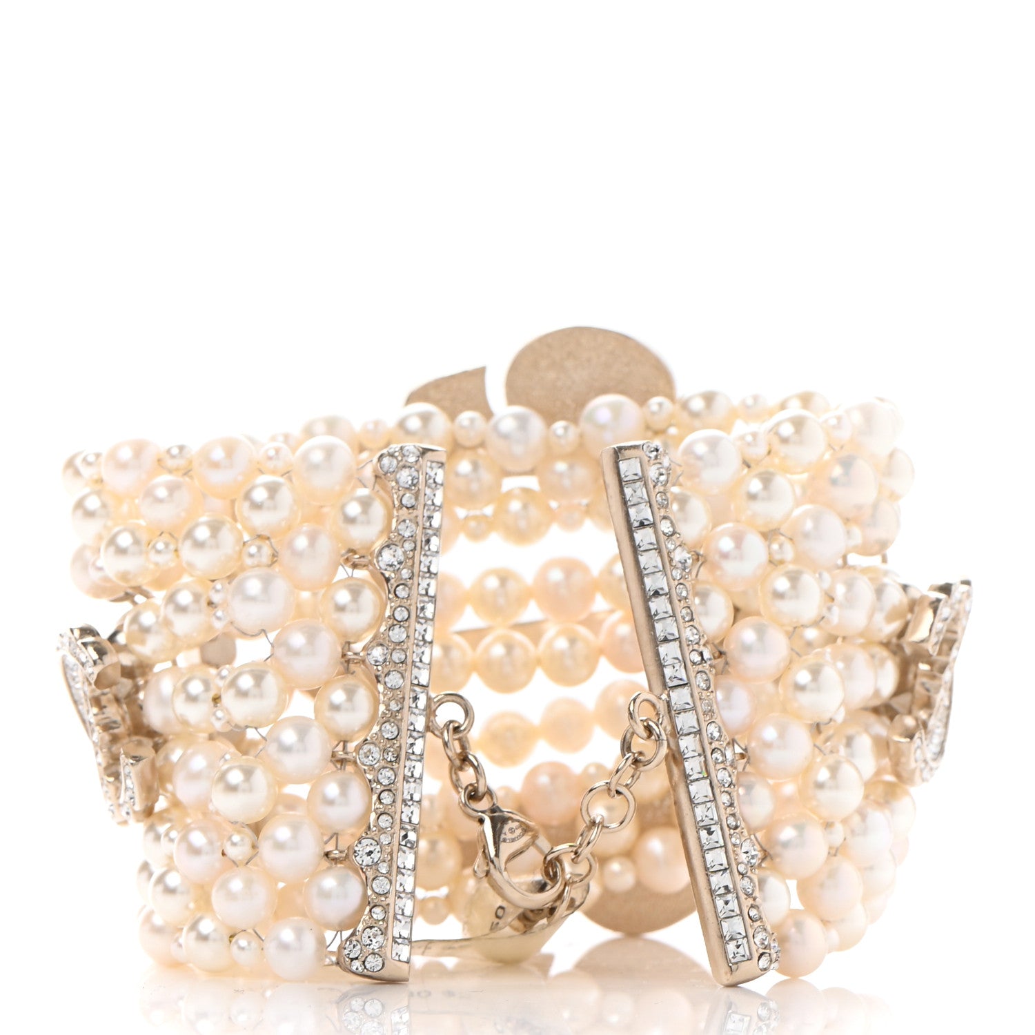 Chanel Pearl Crystal CC Multi Strand Bracelet Gold 3 of 4