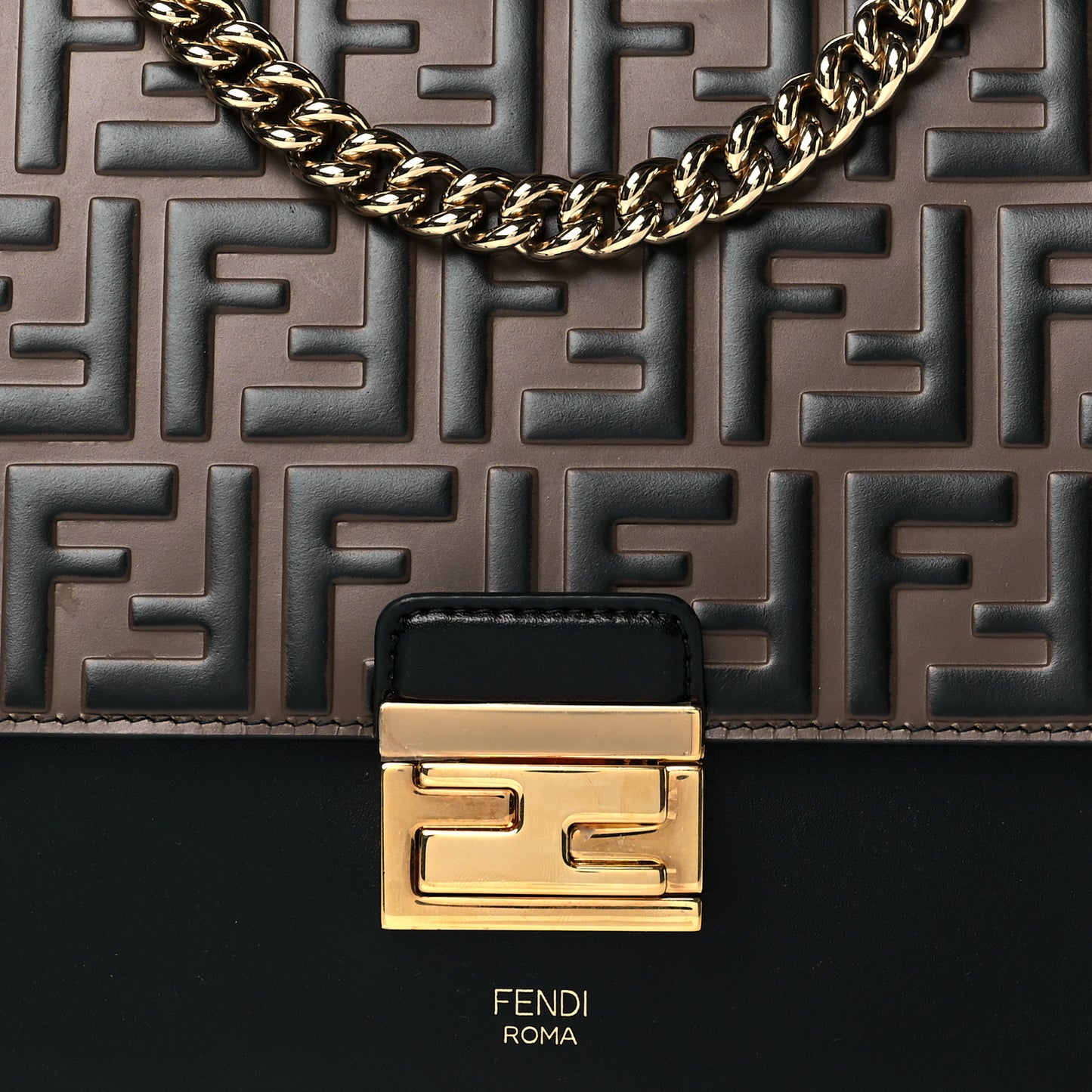 Vitello Liberty Bi-Color FF 1974 Embossed Chain Strap Kan U Shoulder Bag Black Maya