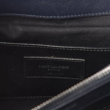 Saint Laurent Sheepskin Matelasse Chevron Monogram Large College Satchel Deep Marine 6 of 13