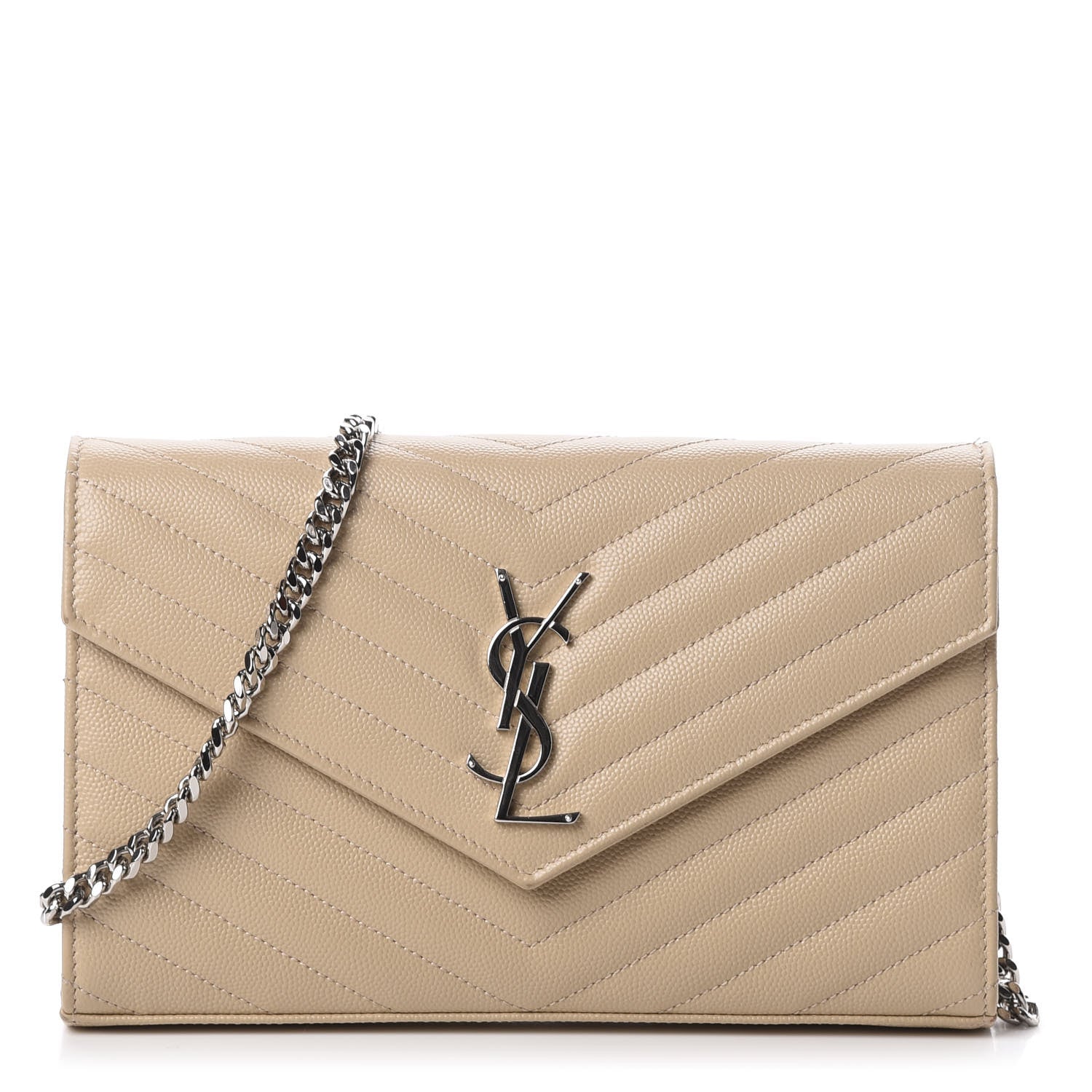 Saint Laurent Grain De Poudre Matelasse Chevron Monogram Chain Wallet Nude Powder 1 of 10
