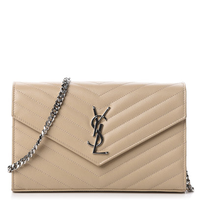 Saint Laurent Grain De Poudre Matelasse Chevron Monogram Chain Wallet Nude Powder 1 of 10
