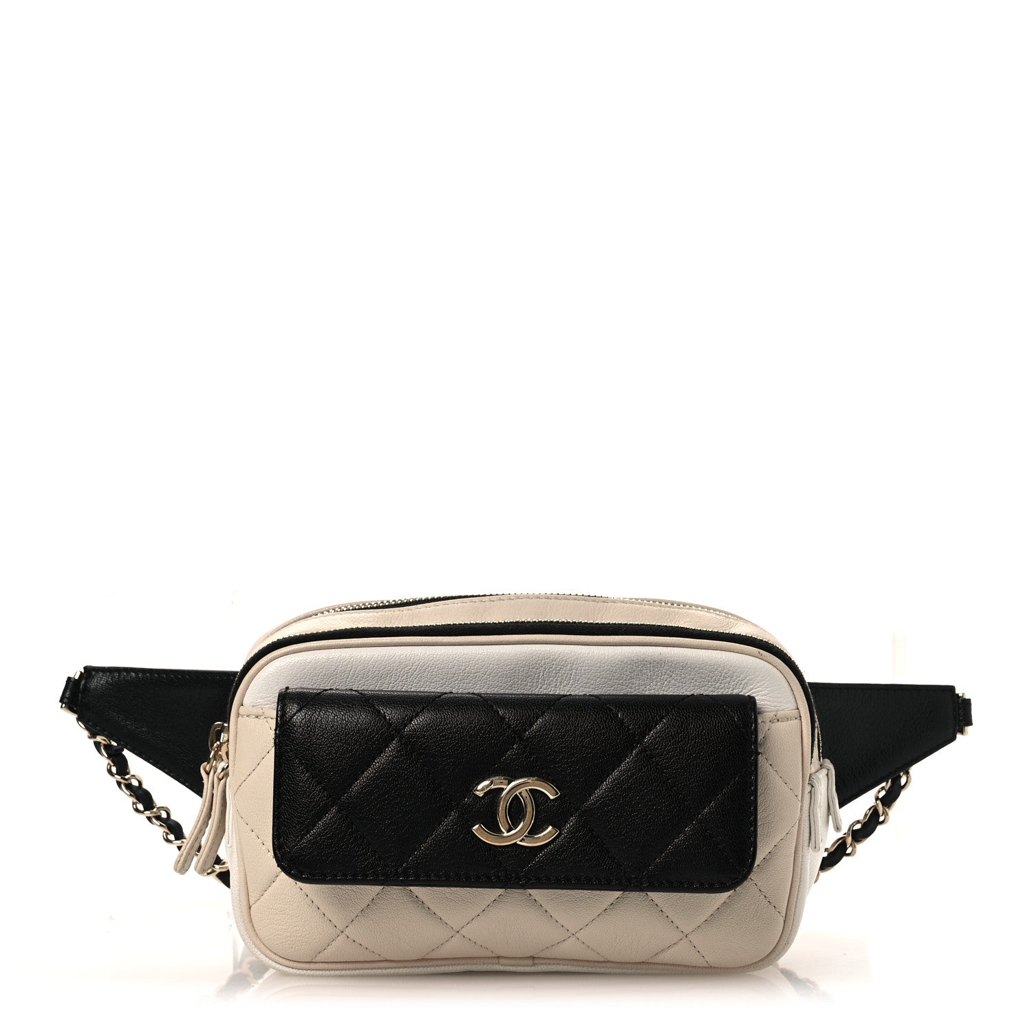Chanel Goatskin Quilted Waist Bag Beige White Black 1 of 15