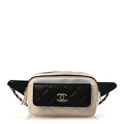 Chanel Goatskin Quilted Waist Bag Beige White Black 1 of 15