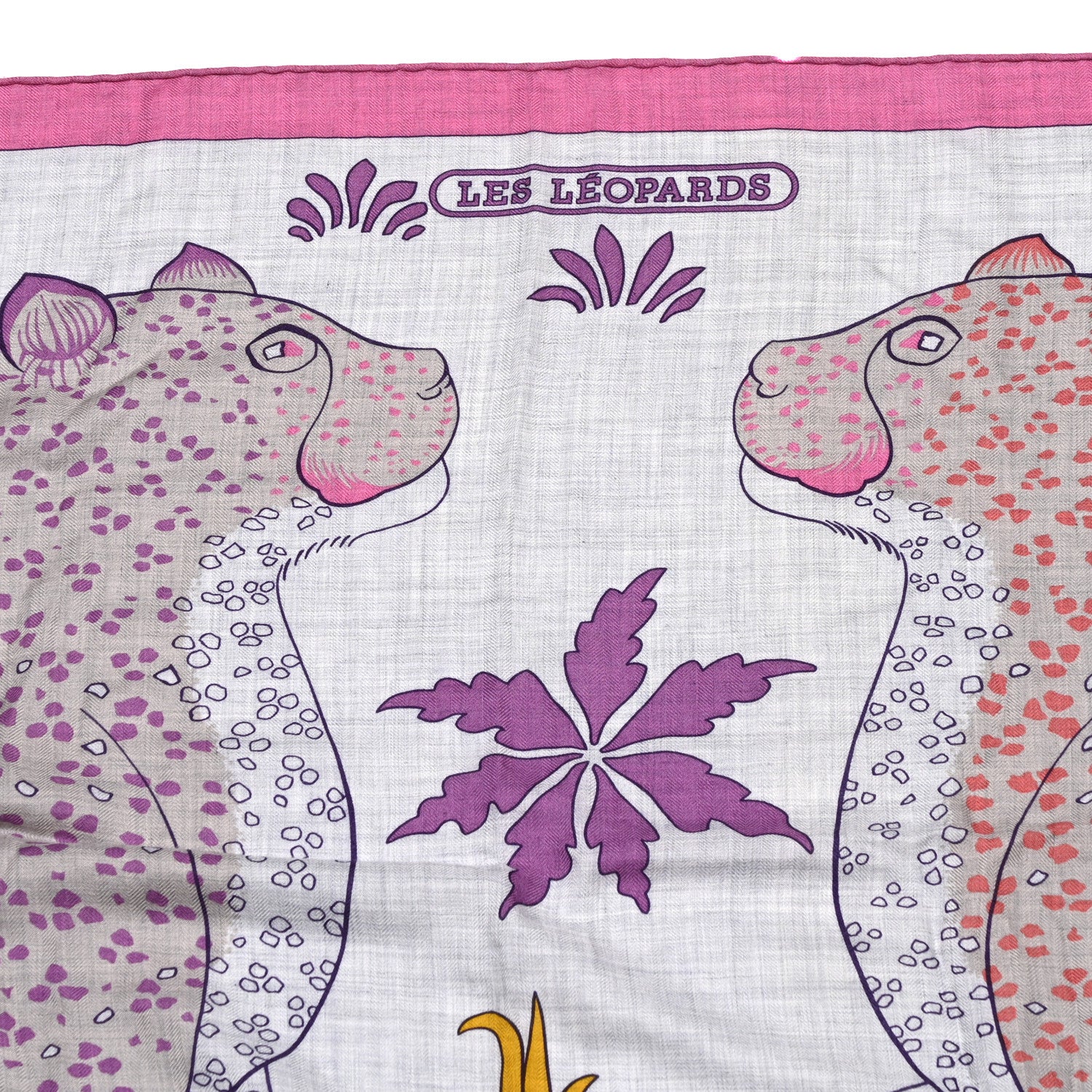 Hermes Cashmere Silk Les Leopards Shawl 140 Gris Chine Rose Or 5 of 5