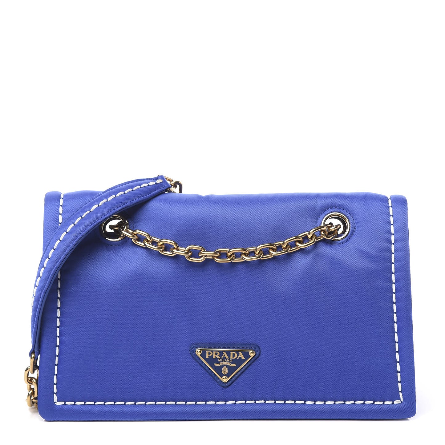 Nylon Tessuto Chain Shoulder Bag Indaco