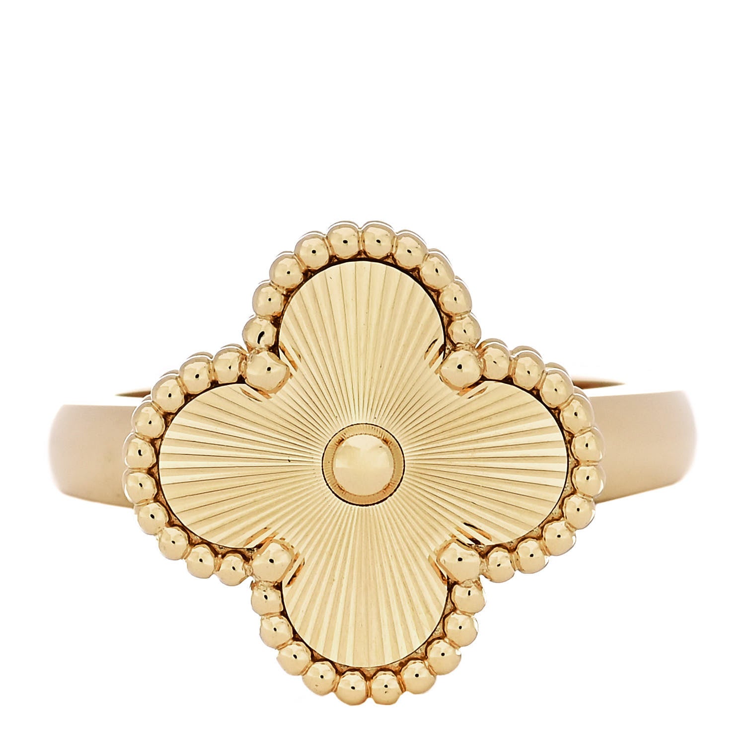 Van Cleef & Arpels 18K Yellow Gold Guilloche Vintage Alhambra Ring 53 6.5 1 of 6