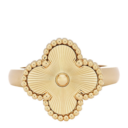 Van Cleef & Arpels 18K Yellow Gold Guilloche Vintage Alhambra Ring 53 6.5 1 of 6