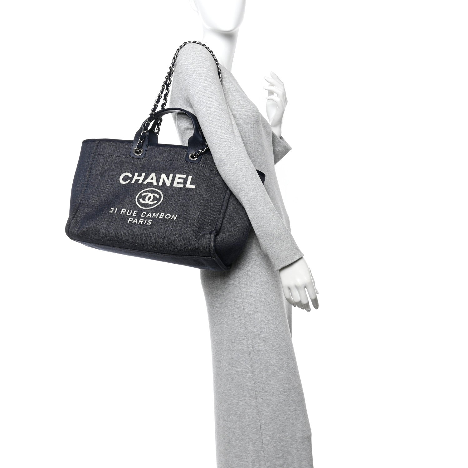 Chanel Denim Medium Deauville Tote Dark Blue 2 of 10